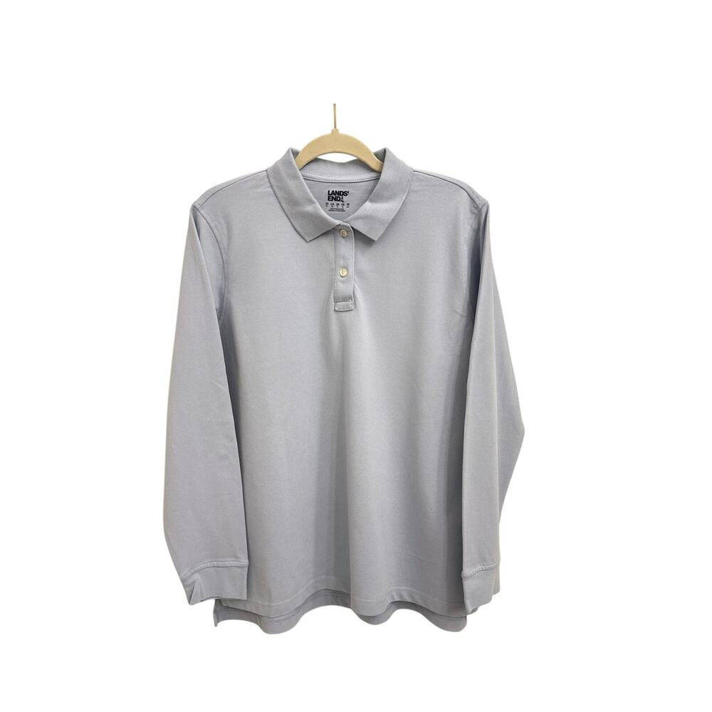 Lands' End Long Sleeve Light Blue Preppy Performance Polo Shirt Size Men's XL